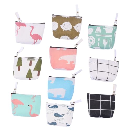 Yardenfun 10 Stück Teiliges Niedliche Cartoon Münzgeldbeutel aus Robustem Canvas mit Reißverschluss Kleine Schlüssel Münztasche für Mädchen Praktische Aufbewahrung für Alltag Shopping und von Yardenfun