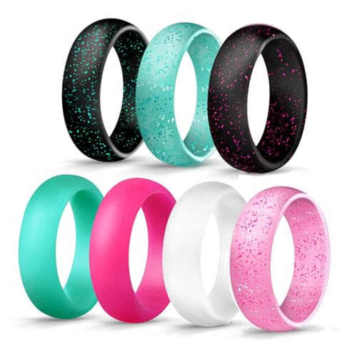 Yardenfun 10 Stück Teiliges Sportliche Silikonringe mit Glitzereffekt Dünn Stapelbar Langlebig und Komfortabel für Fitness Outdoor Yoga Radfahren Reisen und von Yardenfun