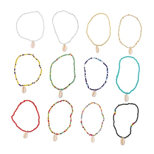 Yardenfun 12 Stück Chic Teiliges Fußkettchen mit Bunten Perlen Muschelpendeants Dekorative Knöchelketten für Damen für Strandpartys Urlaub Festliche Anlässe von Yardenfun