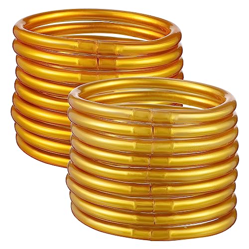 Yardenfun 18 Stück Teiliges Glitzer Jelly Silikon Armbänder für Damen und Mädchen Leicht Geräuschlos Modisch Stapelbar Leuchtende Farben Gold und Hellgold Trendiger Schmuck für Alltag und von Yardenfun