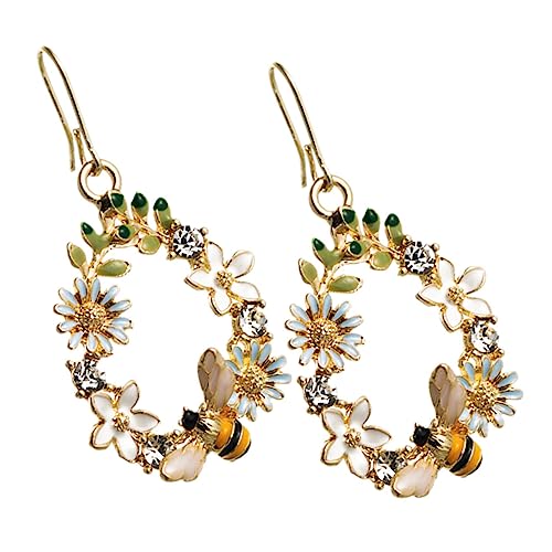 Yardenfun Blumen Ohrringe Mit Strass Und Biene Vintage Tropfenohrringe Für Damen Blumen-strass-ohrhänger Für Bankette Und Alltag von Yardenfun