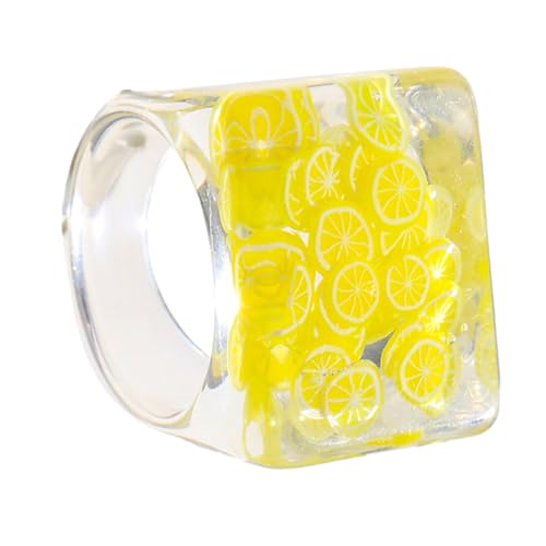 Yardenfun 1Stück Transparenter Design Ring Farbiger Harz Resin für Damen Stilvolles Finger Ornament Lemon für Besondere Anlässe von Yardenfun