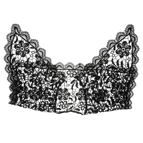 Yardenfun 1Stück Damen Fake Kragen Spitze Abnehmbarer Blusenkragen mit Blumenmuster Vielseitig Tragbar für Tops Kleider und Jacken Perlenknopf Schwarz von Yardenfun