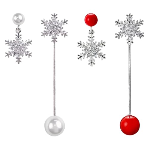 Yardenfun 2 Paar Asymmetrische Perlenohrringe Aus 925 Silber Für Damen Stilvolle Ohrhänger in Rot Und Weiß Trendiger Ohrschmuck Für Partys Und Abendoutfits von Yardenfun