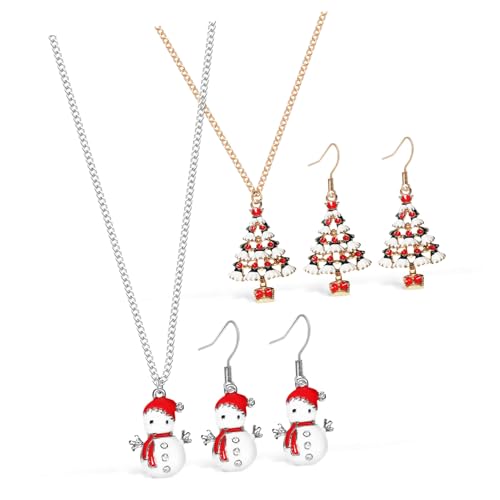 Yardenfun 2 Satz Weihnachtlicher Ohrstecker und Halskette Set mit Schneemann und Weihnachtsbaum Anhänger Funkelnde Ohrringe Leichtes Komfortables Schmuck Set für Mädchen und Frauen Festlich von Yardenfun