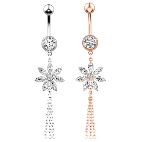 Yardenfun 2 Stück Bauchnabelpiercing Teiliges Damen Kreativer Zircon Bauchnabelring Edelstahl Hautfreundlich Poliert Komfortabel Silber Rosegold Langlebig von Yardenfun
