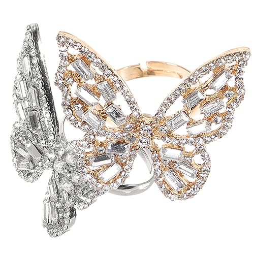 Yardenfun 2 Stück Butterflies Ring Damen Modeschmuck mit Funkelnden Strasssteinen Eleganter Schmetterlings Design Verstellbare Legierung Vielseitig für Alltag und Festlichkeiten Geeignet von Yardenfun