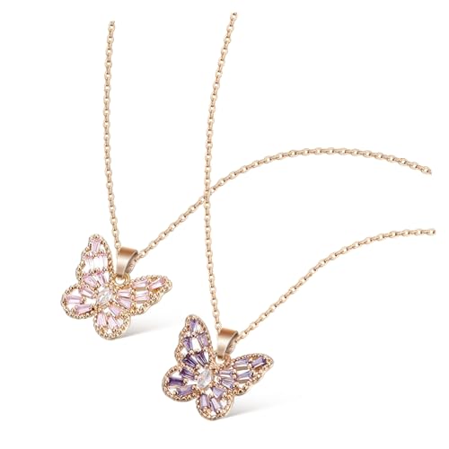 Yardenfun 2 Stück Butterfly Halskette Rosa und Anhänger Halskette Titanstahl für Damen Vielseitiges Schmuckstück für Symbolisiert Persönliches Wachstum von Yardenfun