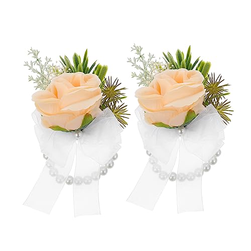 Yardenfun 2 Stück Handgelenk Corsage Armband Champagnerfarbe Strapazierfähige Hochzeitsdekoration für Brautjungfern Partys Tänze Besondere Anlässe von Yardenfun