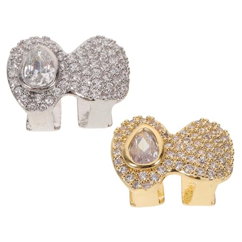 Yardenfun 2 Stück Hip-hop Zahnkappen Gold Silber mit Zirkonia Wassertröpfchen Design Bequeme Zahnabdeckungen für Rapper Streetwear Modische Fake Teeth Caps für Halloween Cosplay Partys von Yardenfun