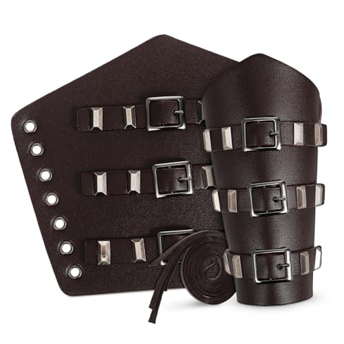 Yardenfun 2 Stück Mittelalterliche Armschienen Teiliges aus PU mit Metallbeschlägen Verstellbare Bracers für Herren Renaissance Schutzarmband für Cosplay Theater und Halloween von Yardenfun