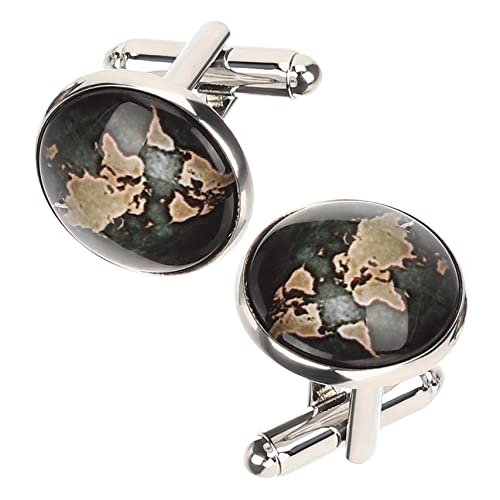 Yardenfun 2 Stück Retro Manschettenknöpfe für Herren mit Weltkartenmotiv Silbern Elegant für Hochzeiten Partys Business Anlässe Stilvolles Accessoire für Männer Perfektes für Freunde Familie von Yardenfun