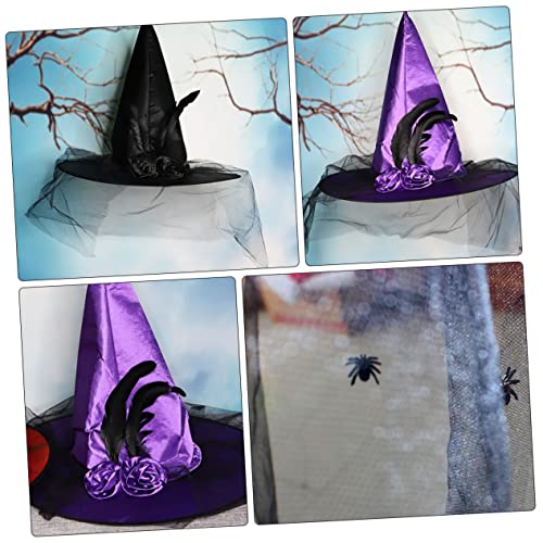 Yardenfun 2 Stück Teiliges Halloween Hexenhut aus Atmungsaktivem Mesh mit Satinblumen Leicht und als Kostüm Accessoire für Party und Maskerade in Schwarz und von Yardenfun