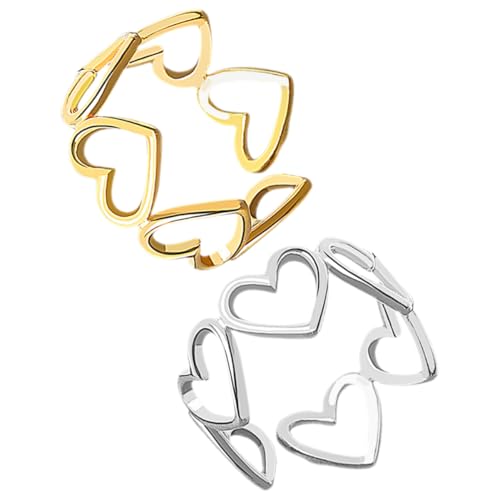 Yardenfun 2 Stück Teiliges Herzringe für Damen Offene Finger Ringe im Minimalistischen Design Eleganter Schmuck mit Herzförmigen Details für von Yardenfun