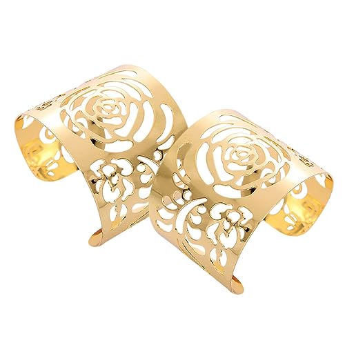 Yardenfun 2 Stück Offenes Blumenarmband Verstellbare Metall Armreife für Damen Oberarmschmuck Manschette Hohlblume Design für Geburtstag und Valentinstag von Yardenfun