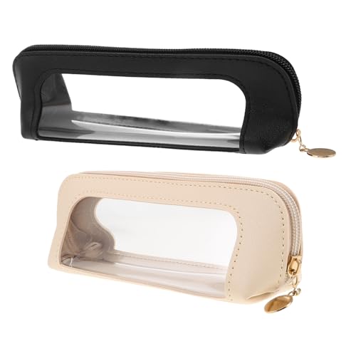 Yardenfun 2 Stück Transparente Kosmetiktasche PU Makeup Brush Organizer Tragbare Reise Handtaschen Aufbewahrungstasche mit Reißverschluss Für Damen Zuhause Büro von Yardenfun