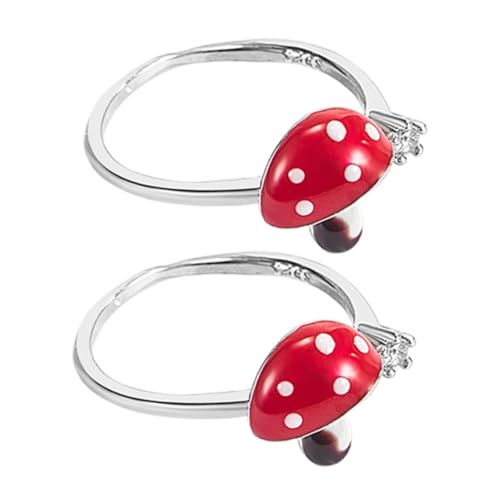 Yardenfun 2 Stück Verstellbare Pilz Ringe für Mädchen und Frauen Offener Fingerring mit Funkelnden Strasssteinen Modischer Ästhetischer Schmuck für Teenager Langlebiges Design Individuelles von Yardenfun