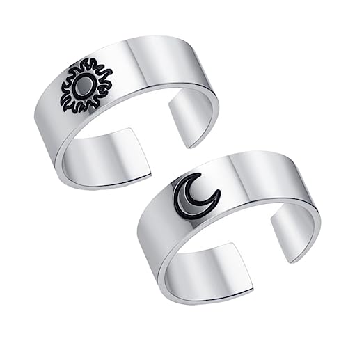 Yardenfun 2 Stück Verstellbarer Vintage Offener Ring aus mit und Mondmotiv Breiter Unisex Schmuck für Damen und Herren Langlebiger Hautfreundlicher Statement Ring von Yardenfun