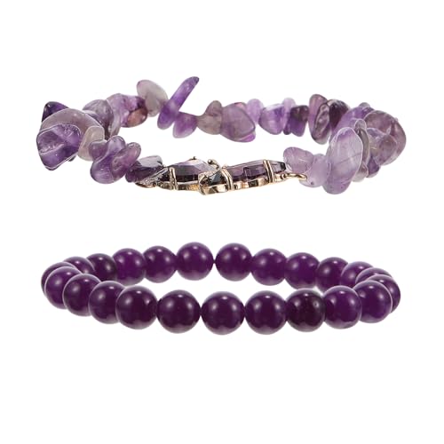 Yardenfun 2 Stück Verstellbares Unisex Armband aus Natürlichen Amethyst Achatsteinen Handgefertigtes Rundes Perlenarmband für Damen und Herren Modisches Schmuckset von Yardenfun
