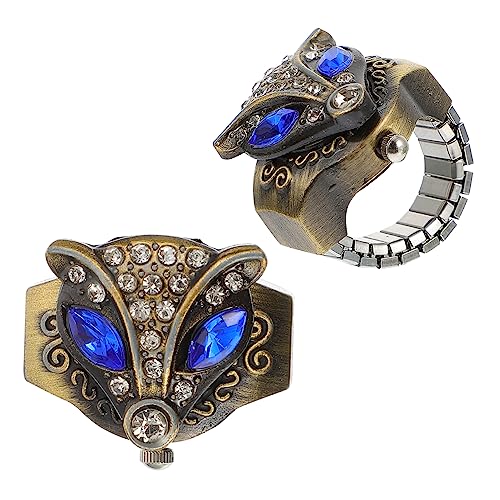 Yardenfun Fingerringuhr mit Fuchs Design Elastisch Vintage für Männer und Frauen mit Aufklappbarer Abdeckung von Yardenfun