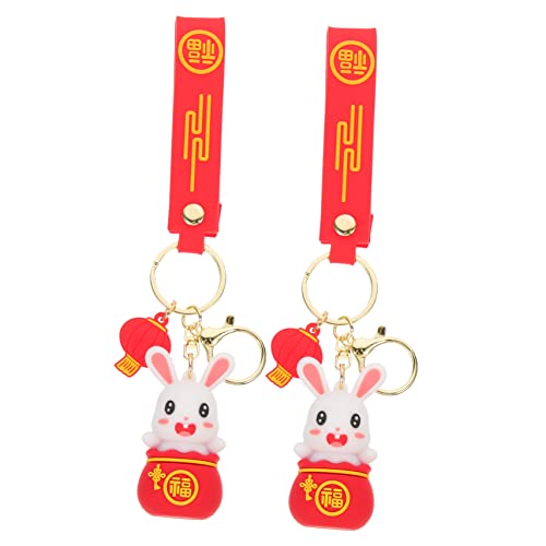 Yardenfun 2st Kaninchen-schlüsselanhänger Im -Anzug Cartoon-Kaninchen-schlüsselanhänger Chinesisch Neu Hase Schlüsselanhänger Kaninchenförmiges Hängedekor Schlüsseletui Kieselgel von Yardenfun