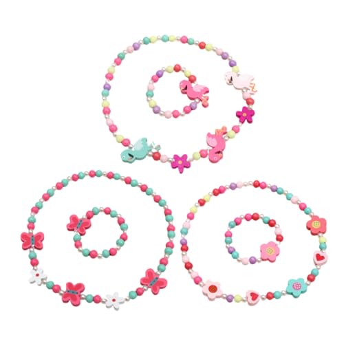 Yardenfun 3 Sätze Teiliges Schmuckset Holzperlen Armband und Halskette Set mit Elastischem Verstellbarem Band Bunte DIY Perlenkette für Mädchen zum Ankleiden und Fotografieren von Yardenfun