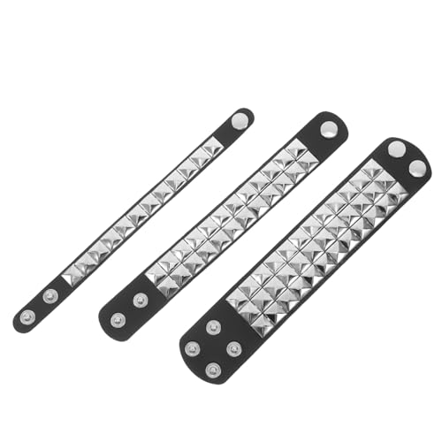Yardenfun 3stücke Teiliges Punk-armband Aus Pu-material Mit Quadratischen Nieten Für Herren Mit Nietenschmuck Für Themenpartys Und Trendige Anlässe von Yardenfun