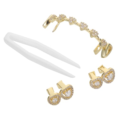 Yardenfun 3 Stück Teiliges Halloween Grills mit Herzförmigen Zirkonia-zähnen Metallische Fake Grills für Männer und Frauen Einzigartiger Zahnschmuck für Rapper Kostüme Cosplay und von Yardenfun