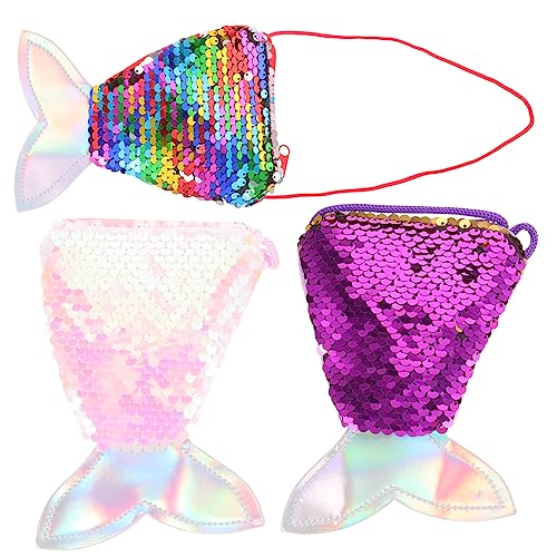 Yardenfun 3 Stück Teiliges Mini Umhängetaschen für Funkelnde Meerjungfrau Geldbörsen für Kleingeld Schlüssel Snacks Verstellbare Trageriemen Regenbogenfarben von Yardenfun