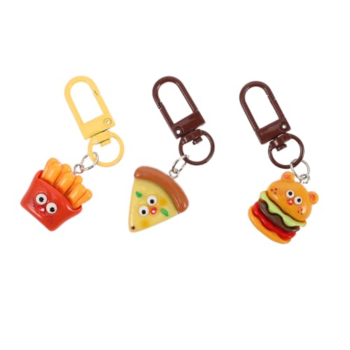 Yardenfun 3 Stück Teiliges Snack Schlüsselanhänger Set Handgefertigte Burger Pizza und Pommes Imitation Langlebige Kunststoff Anhänger Vielseitig als Taschen Schlüsselanhänger für Food von Yardenfun