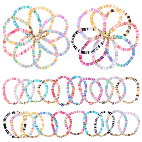 Yardenfun 36stücke Böhmische Armbänder Aus Polymer Clay Für Damen Und Mädchen Handgelenkschmuck Mit Tonperlen Für Strand-outfits Bohemian-perlenarmbänder Als Freundschaftsarmbänder von Yardenfun