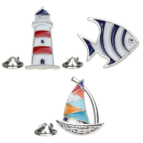 Yardenfun 3st Brustnadel Brosche Hawaii-brosche Fisch Revers Segelboot nnadel Nautische Dekorationen Ornamente Broch Leuchtturm Süßes Revers Küsten Fisch von Yardenfun