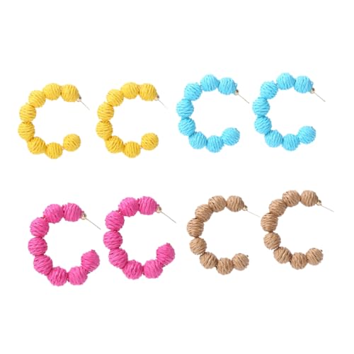 Yardenfun 4 Paare Handgemachte Raffia Ohrringe für Frauen Geometrische C Form für Strand Urlaub und Partys Gelb Braun von Yardenfun