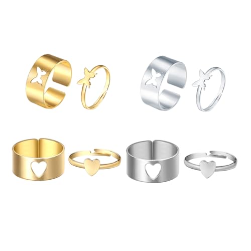 Yardenfun 4 Paare Herzform Butterflies Ringe für Kreative Fingerornamente im Zufälligen für Besondere Anlässe von Yardenfun