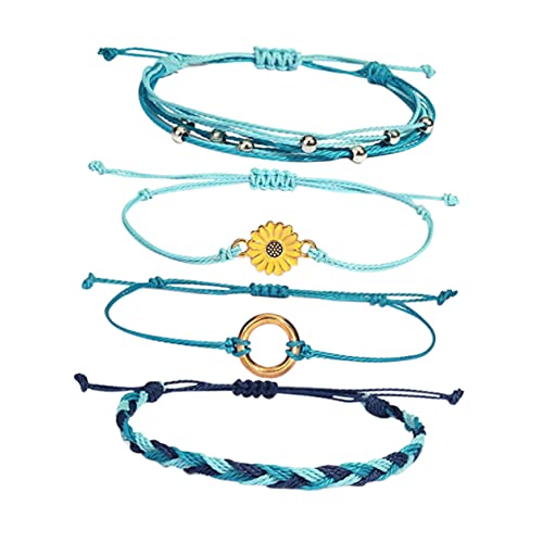 Yardenfun 4 Stück Bohemian Verstellbare Wellenarmbänder Geflochtenem Material Handgemachte Armbänder für Frauen Langlebig Strand von Yardenfun