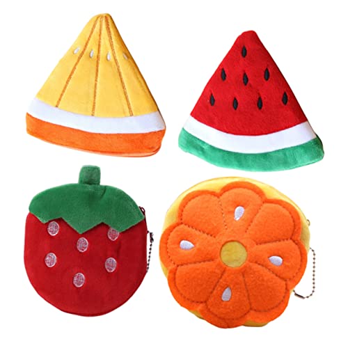 Yardenfun 4 Stück Cartoon Münzgeldbörse Obstform Niedliche Geldbörse für Erdbeere Orange Dreieckige Praktisch für Coins Schlüssel und Kleine Gegenstände von Yardenfun
