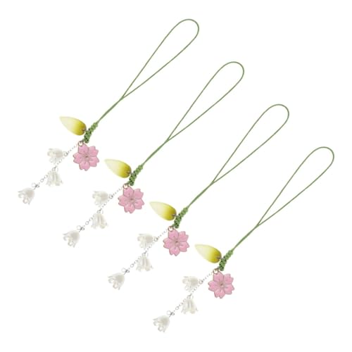 Yardenfun 4 Stück Handgefertigter Tulpenblumen Schlüsselanhänger Bunter Kurzer Handyanhänger Kreative Handy Dekoration für Frauen Modisches Accessoire für Mobile Telefone von Yardenfun