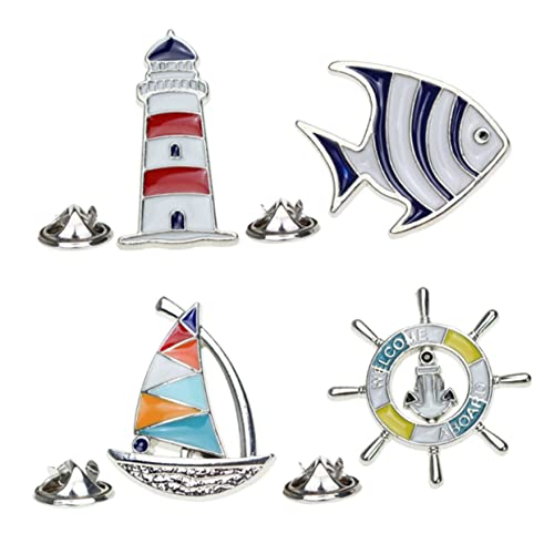 Yardenfun 4 Stück Mediterrane Stil Set Metallbroschen mit Segelboot und Leuchtturm Anstecknadeln für Damen Stilvolle Accessoires für Kleidung und Schals von Yardenfun