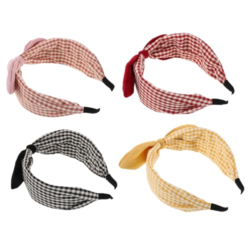 Yardenfun 4 Stück Teiliges Damen Haarbänder mit Schleife Kariertes Muster Weiches Stoffmaterial Eleganter Boho-stil Modische Haarschmuck für Alltag Party und Besondere Anlässe von Yardenfun