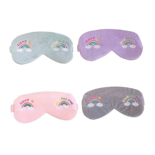 Yardenfun 4 Stück Teiliges Regenbogen Schlafmaske mit Süßem Stickmotiv und Lichtblockierend Verstellbar für Mädchen Reise und Erholsamen Schlaf Zufällige Farbe Zufällige Farbe von Yardenfun