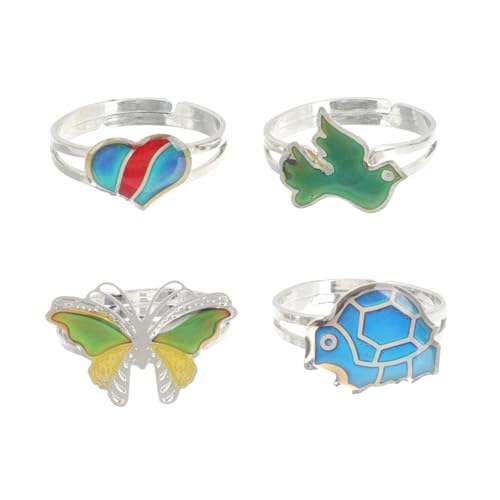 Yardenfun 4 Stück Teiliges Stimmungsringe Farbwechsel Ringe für Frauen Verstellbare Tiermotive für Partys Kreative Anlässe Zufällige Farbe von Yardenfun