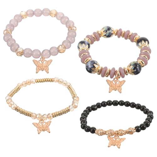 Yardenfun Schmetterlingsarmbänder Satz für Frauen 4 Stücke Perlenarmbänder mit Einzigartigem Schmetterlingsanhänger Handgelenkschmuck für Besondere Anlässe Leicht und Angenehm zu Tragen von Yardenfun