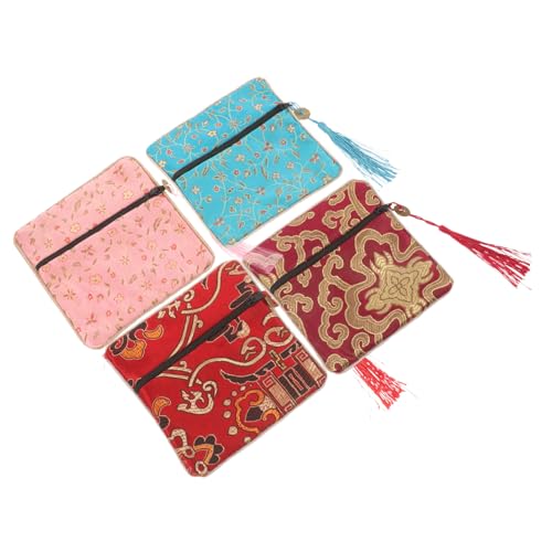 Yardenfun Damen 4er Set Satin Schmuckaufbewahrungstaschen Für Damen Stilvolle Reißverschlusstaschen Weinrot Für Reisen Kosmetik Kleine Schmuckbeutel Für Damen von Yardenfun