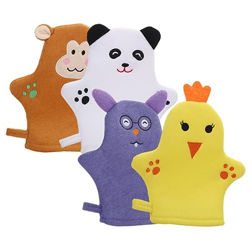 Yardenfun 4stücke Kinder Cartoon Badehandschuhe Hautfreundliche Peelinghandschuhe Für Babys Niedliche Tierdesigns Für Duschen Und Badespaß Badeschaumhandschuhe Mit Sanftem Peeling von Yardenfun