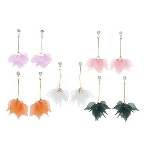 Yardenfun 5 Paare Damen Ohrringe Mehrlagige Blütenblatt designs Elegante Quasten Ohrstecker Leicht Komfortabel Modisch Vielseitig für Frühling und Alltag Zufällige Farbe Zufällige Farbe von Yardenfun