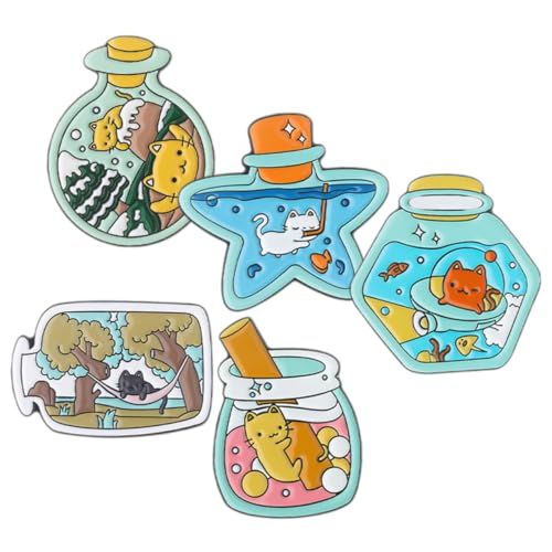 Yardenfun 5 Stück Katzenbrosche Teiliges Niedliche Cartoon Anstecknadeln im Flaschen Design für Frauen Partys Vielseitig Einsetzbar Kleidung Taschen von Yardenfun
