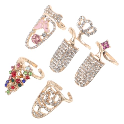 Yardenfun 5 Stück Teiliges Damen Fingernagel Ring mit Strasssteinen Verstellbare Offene Spitzenringe Langlebig und Modisch Vielseitig Kombinierbar für Stilvolle Nagelkunst und Festliche von Yardenfun