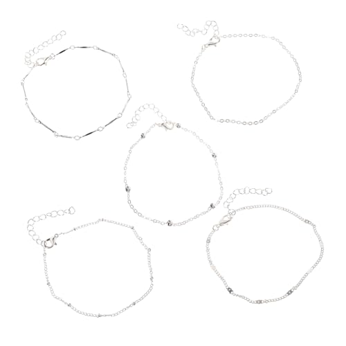 Yardenfun 5stücke Stapelbare Fußkettchen Für Damen Silbernes Fußkettchen Versilbertes Fußkettchen Perlen-fußkettchen Fußschmuck von Yardenfun