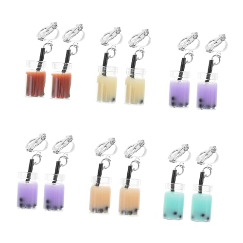 Yardenfun 6 Paar Kreative Milchtee Ohrringe Kunststoff Trendige Ohrclips für Damen Niedliche Perlen Ohranhänger für Partys von Yardenfun