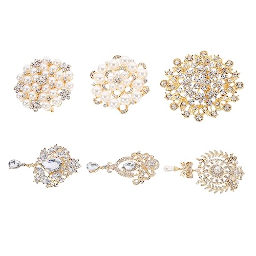 Yardenfun 6 Stück Mode Broschen mit Künstlichen Perlen Anstecknadeln für Hochzeiten Partys Formelle Anlässe Goldene Metallbroschen für Damen von Yardenfun